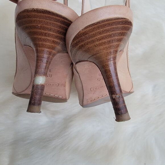 Coach Miranda nude leather peep toe sling back buckle heels shoes wmns sz 8.5 - Picture 7 of 8